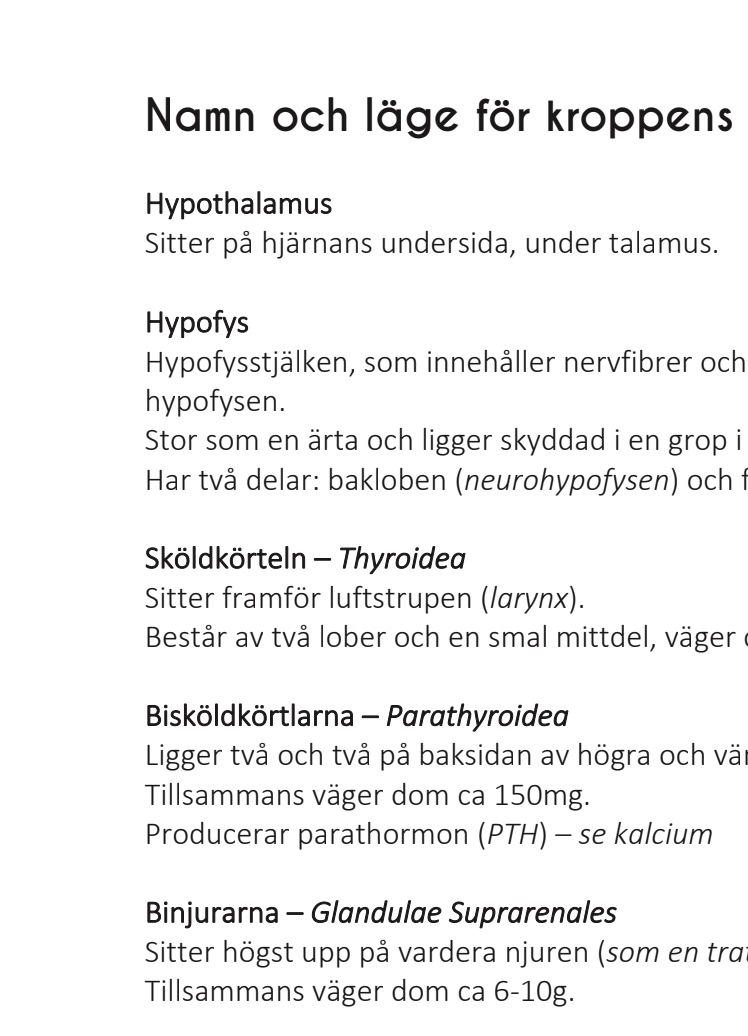 Anatomi och fysiologi: Anteckningar
