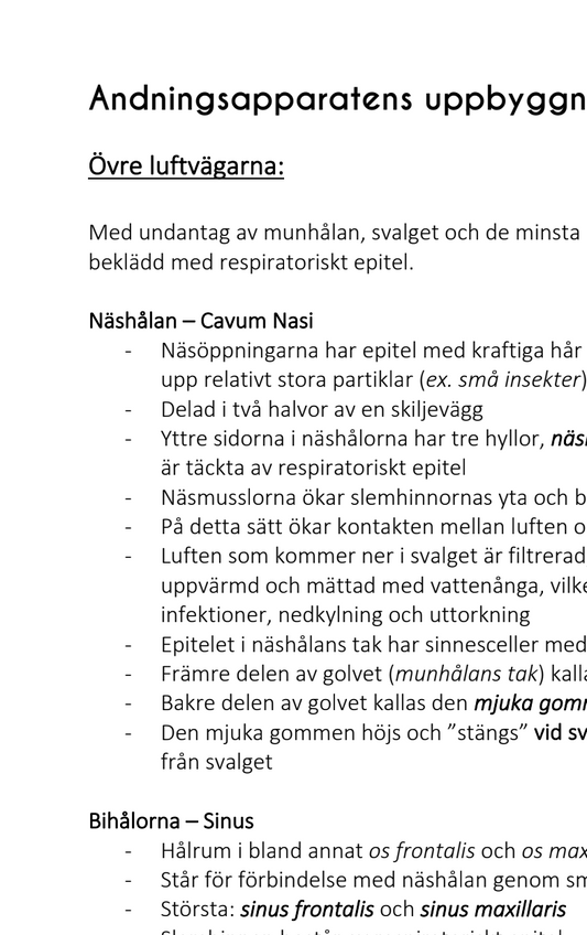 Anatomi och fysiologi: Anteckningar