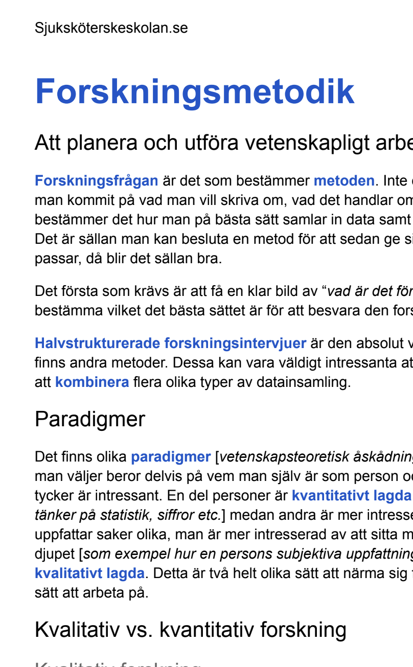 Forskningsmetodik: Anteckningar