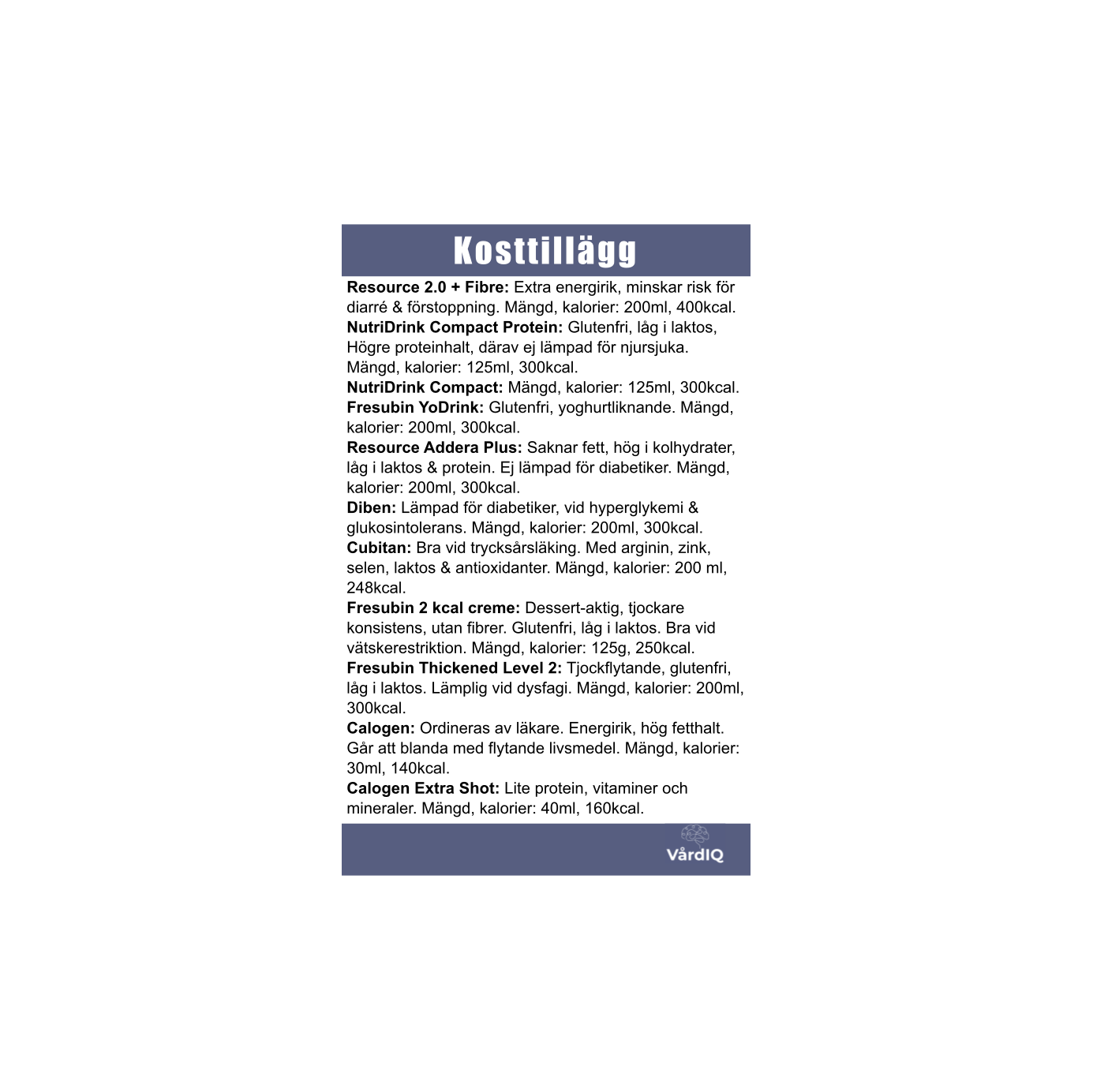 Energibehov, elektrolytbehov, kosttillägg