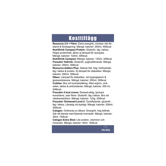 Energibehov, elektrolytbehov, kosttillägg